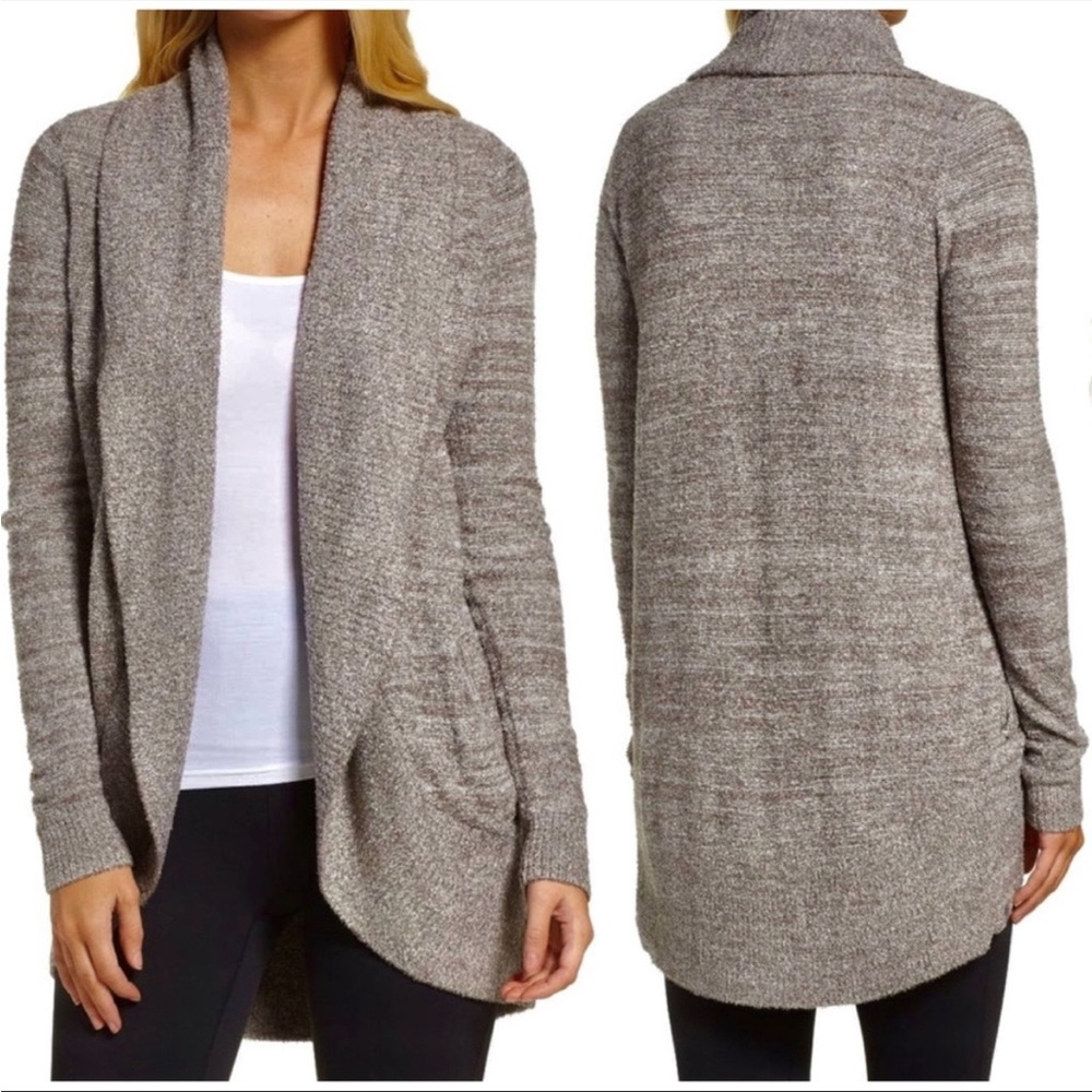 NWT Barefoot Dreams CozyChic Lite Circle Cardigan Cocoa Pearl Heather XS-S